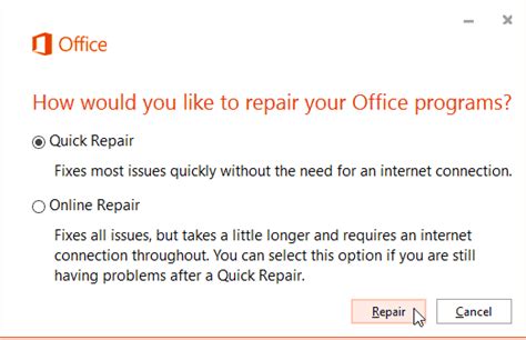 office 365 online repair|Repair process does not start for Office Click.